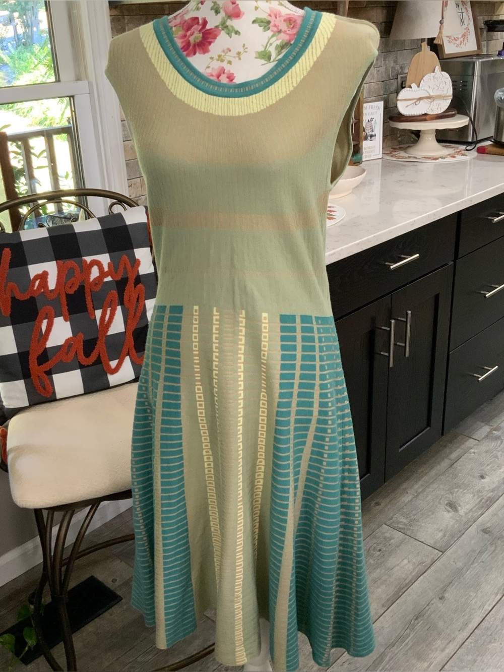 Nic + Zoe Women’s Large Dress Fit & Flare Geometric Sleeveless Knit Knee Length